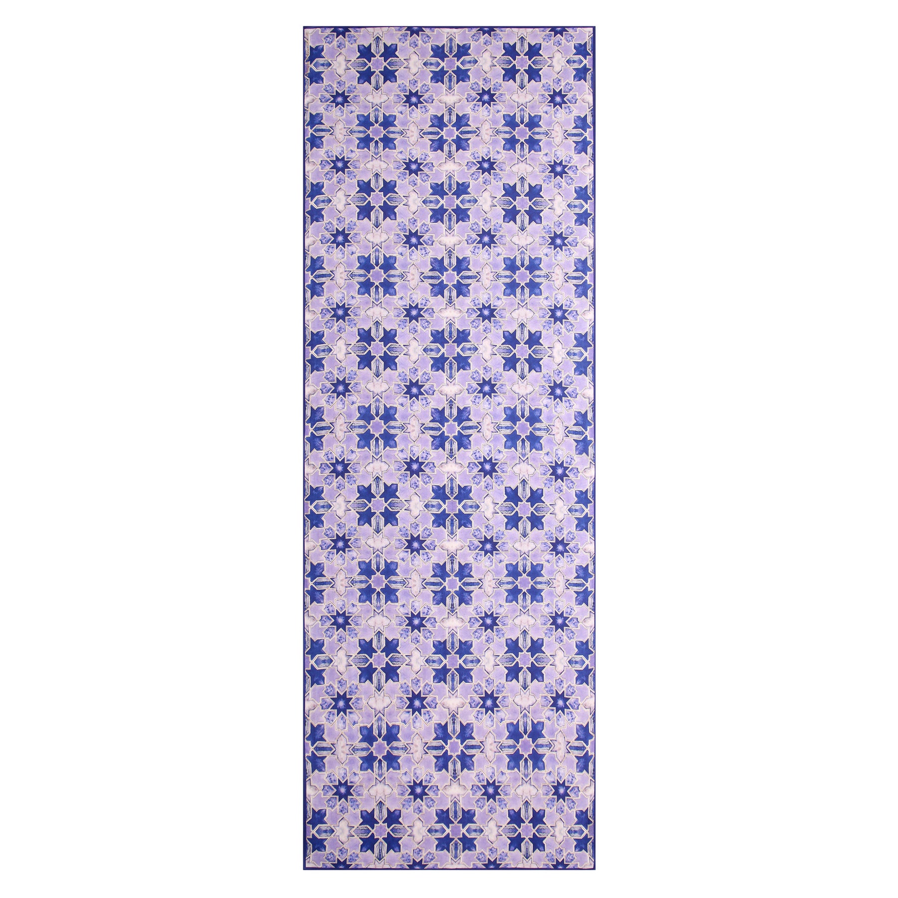 A purple scarf for women made from 100% modal, featuring a repeating geometric floral pattern inspired by Islamic design