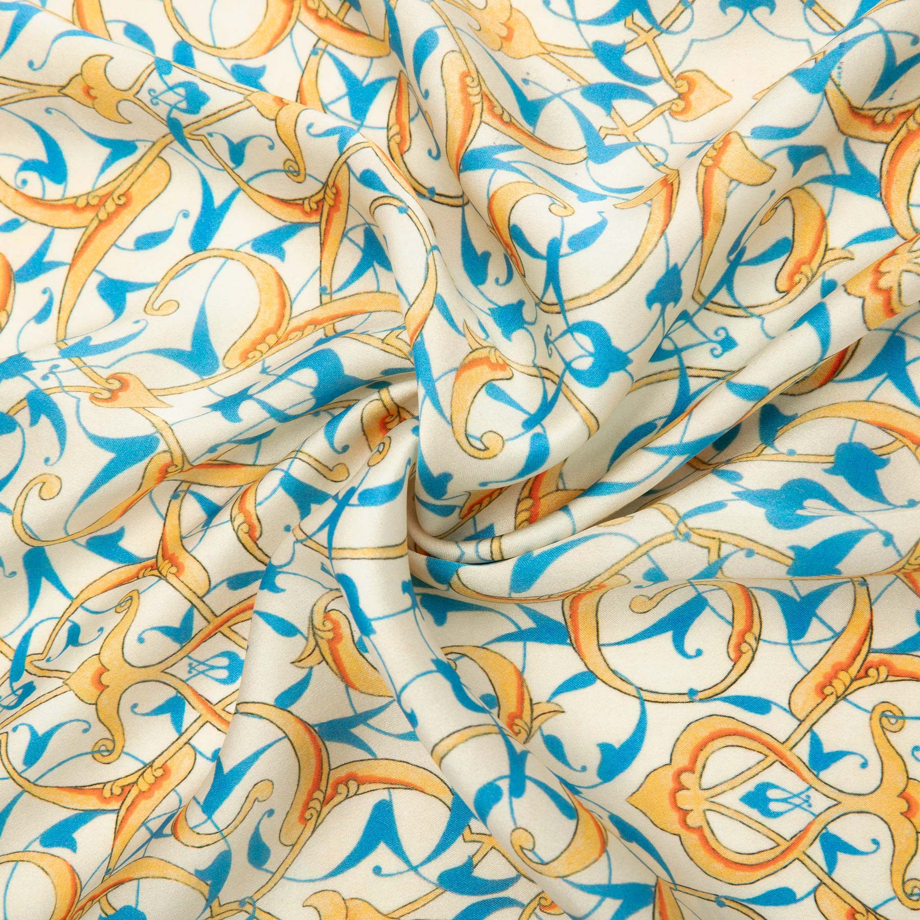 Close-up of the double-sided silk print of the Turkish Print Inspired Silk Scarf Rumi · Double-Sided