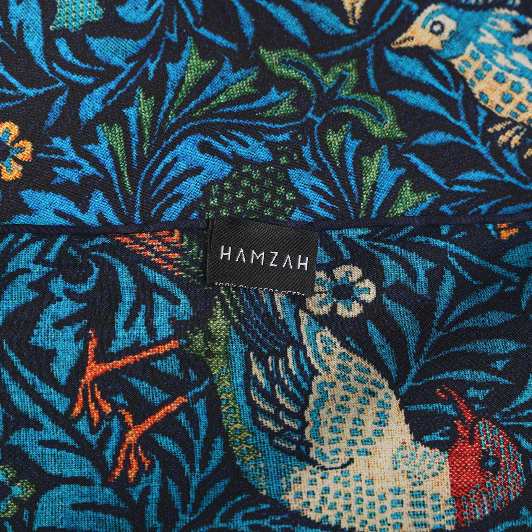 William Morris Inspired Silk Scarf with Bird & Floral Motifs