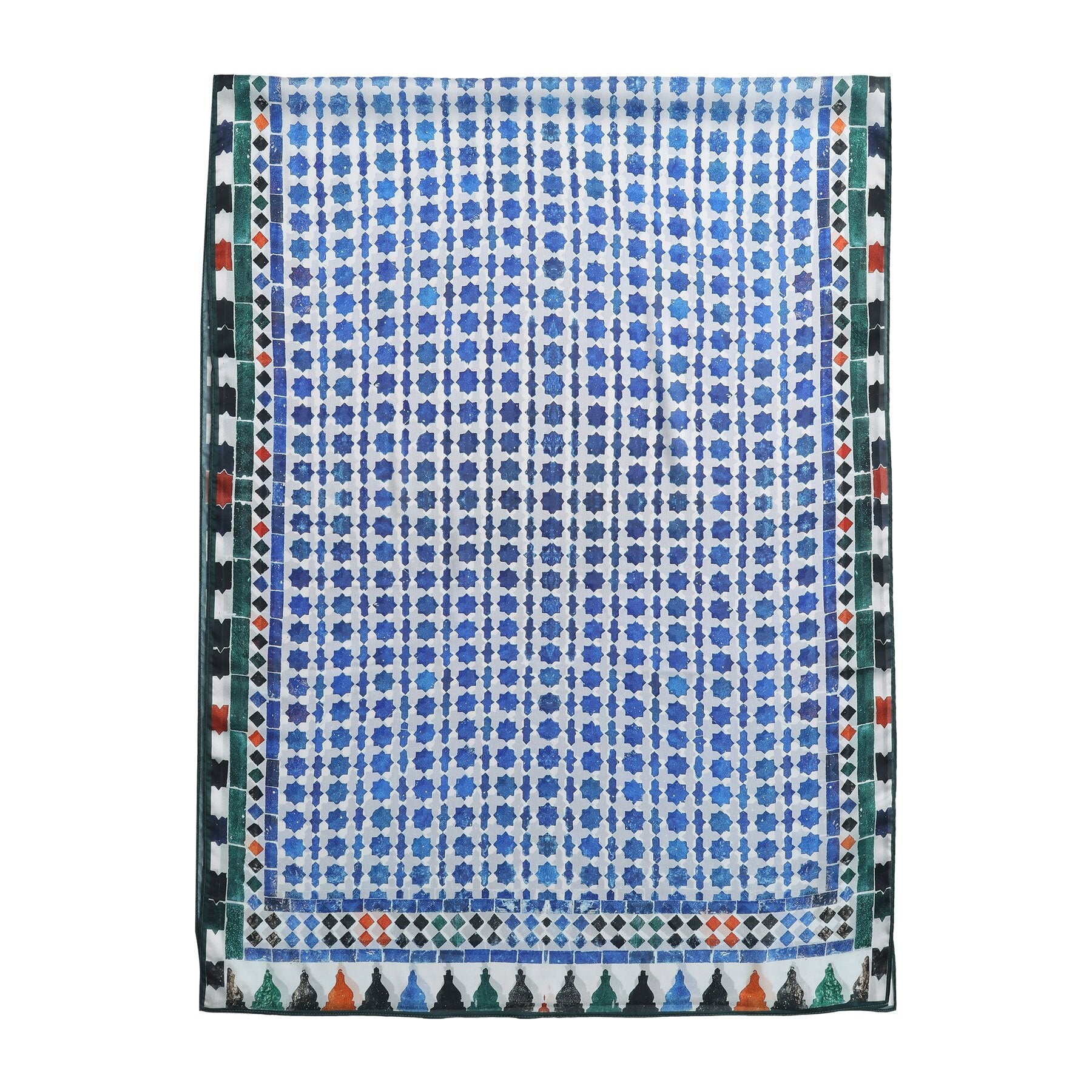 Pañuelo Zill – estampado de mosaico andalusí en azul y blanco, detalle 2