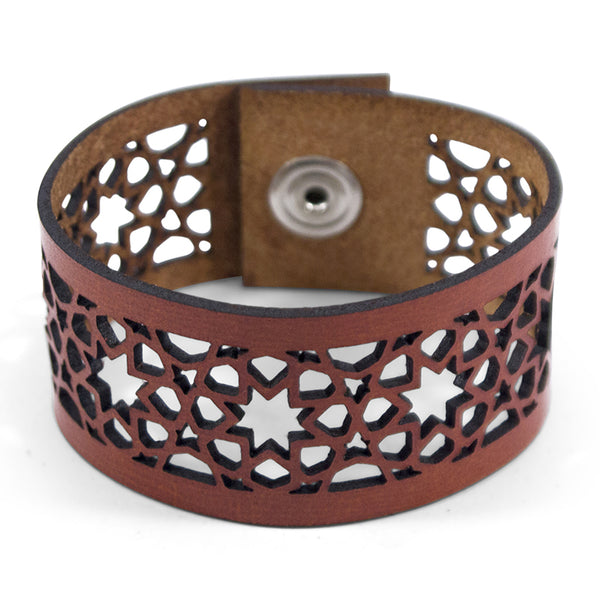 Moorish Tiles Inspired Brown Leather Bracelet Alhambra