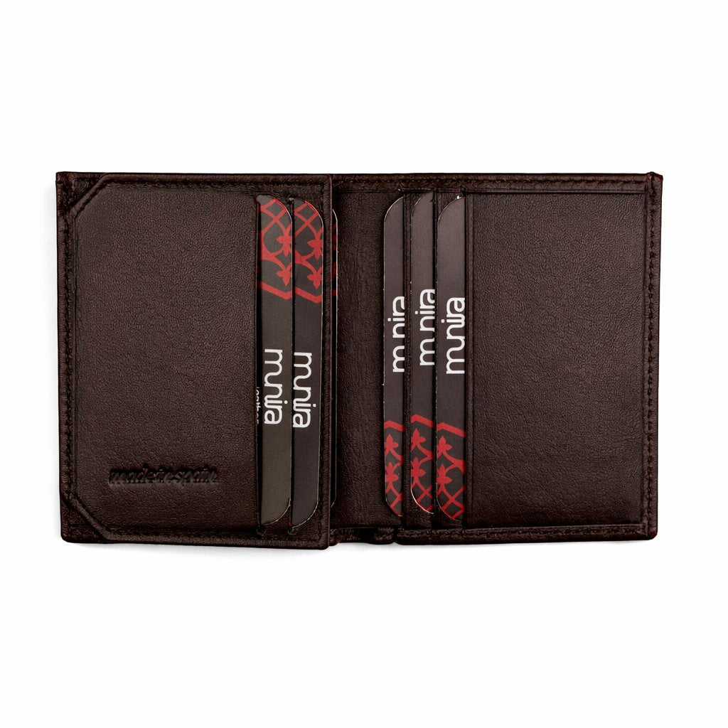 Interior of small brown leather wallet