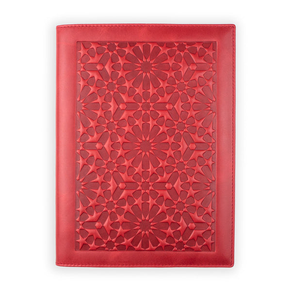 Red leather journal with islamic art embossed pattern