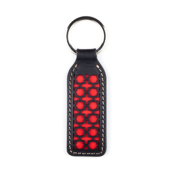 Black and red laser cut leather keychain