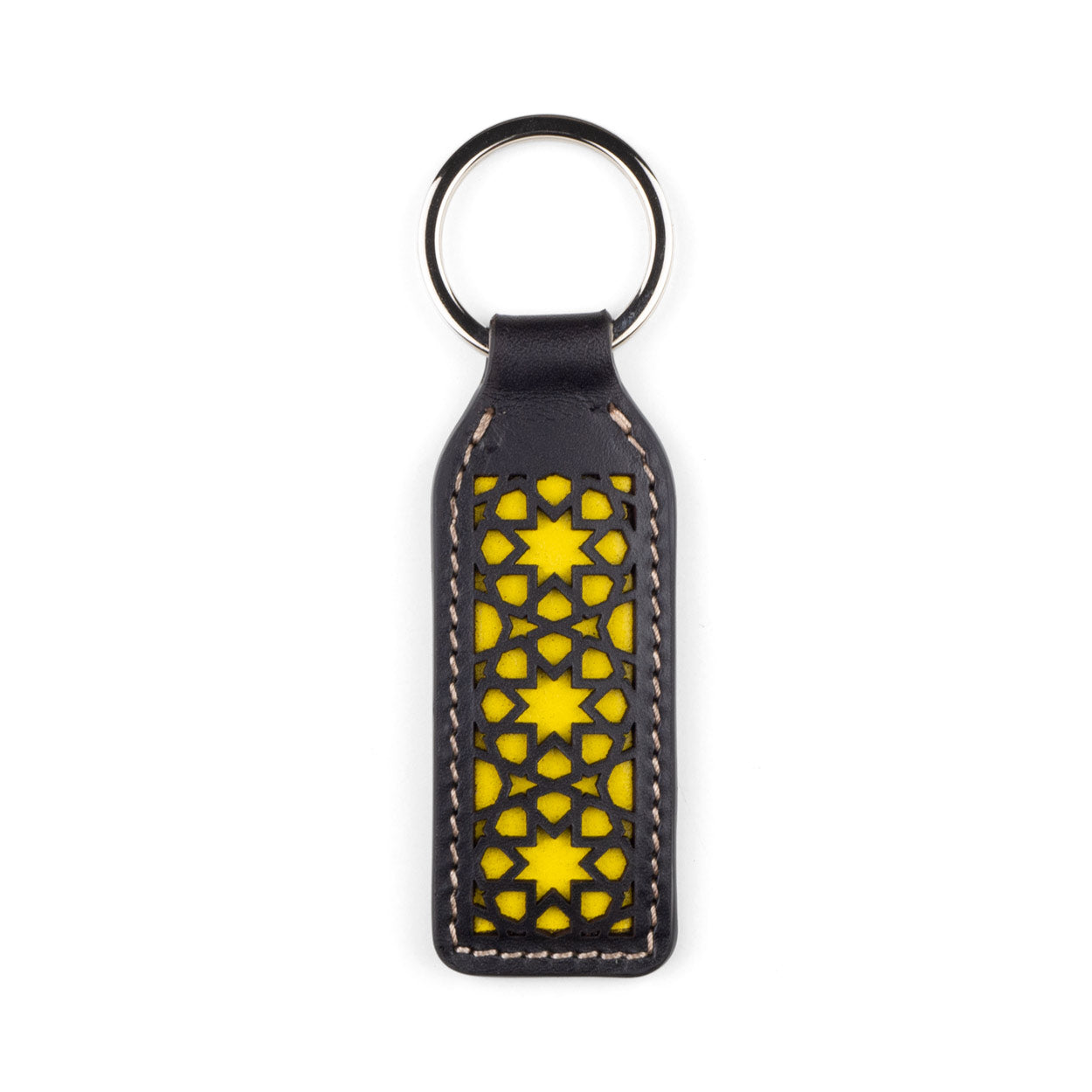 Laser Cut Leather Keychain - Black and Yellow