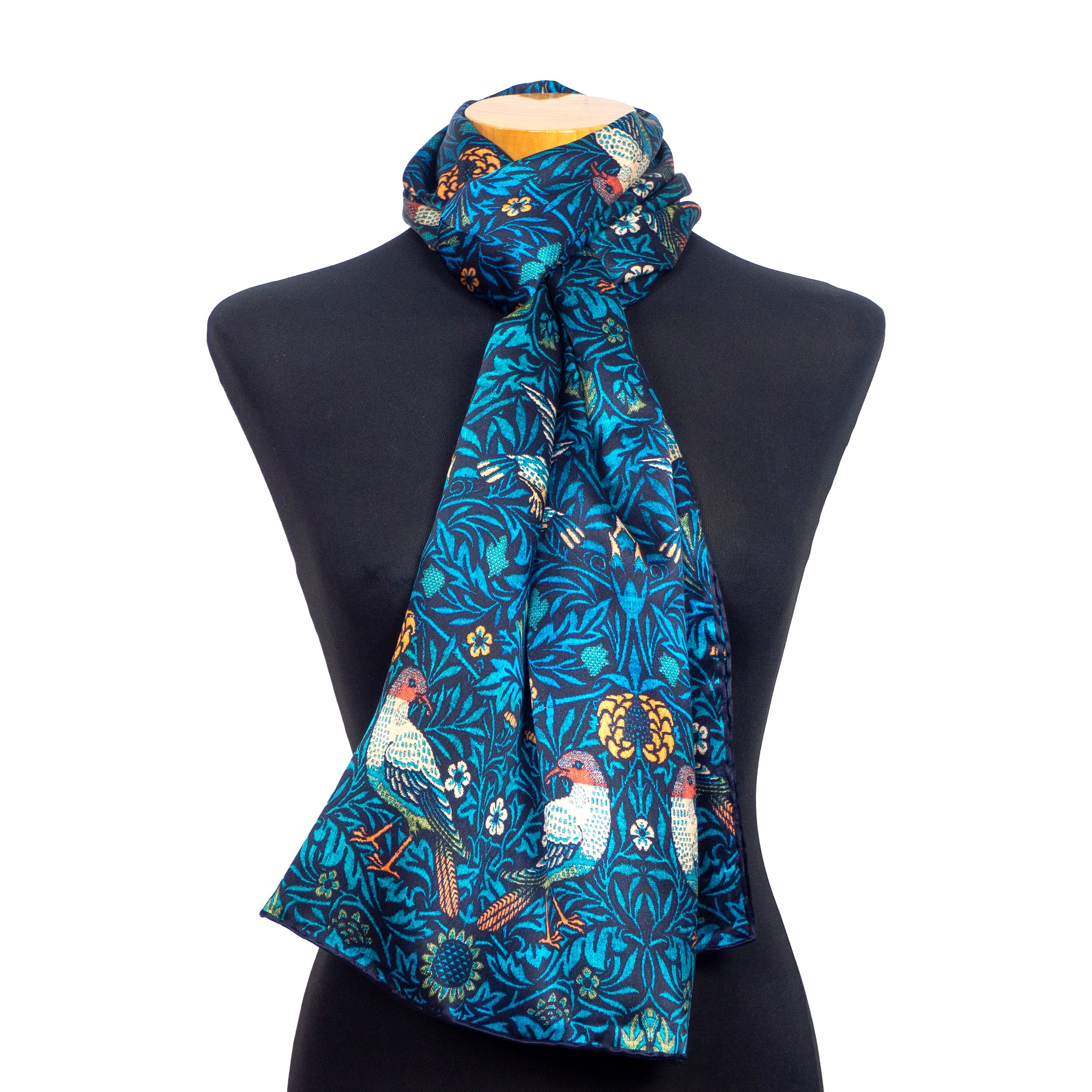 Navy Blue Silk Scarf inspired By Art Nouveau - Munira, Scarfs
