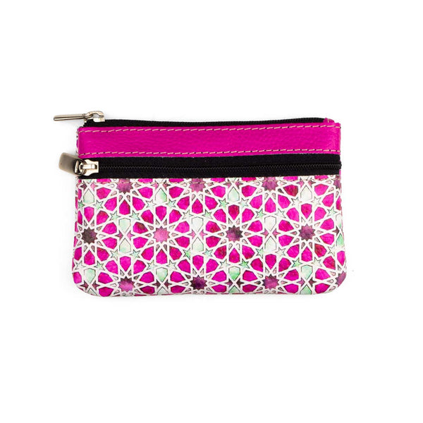 Pink leather coin purse inspired by Islamic Art