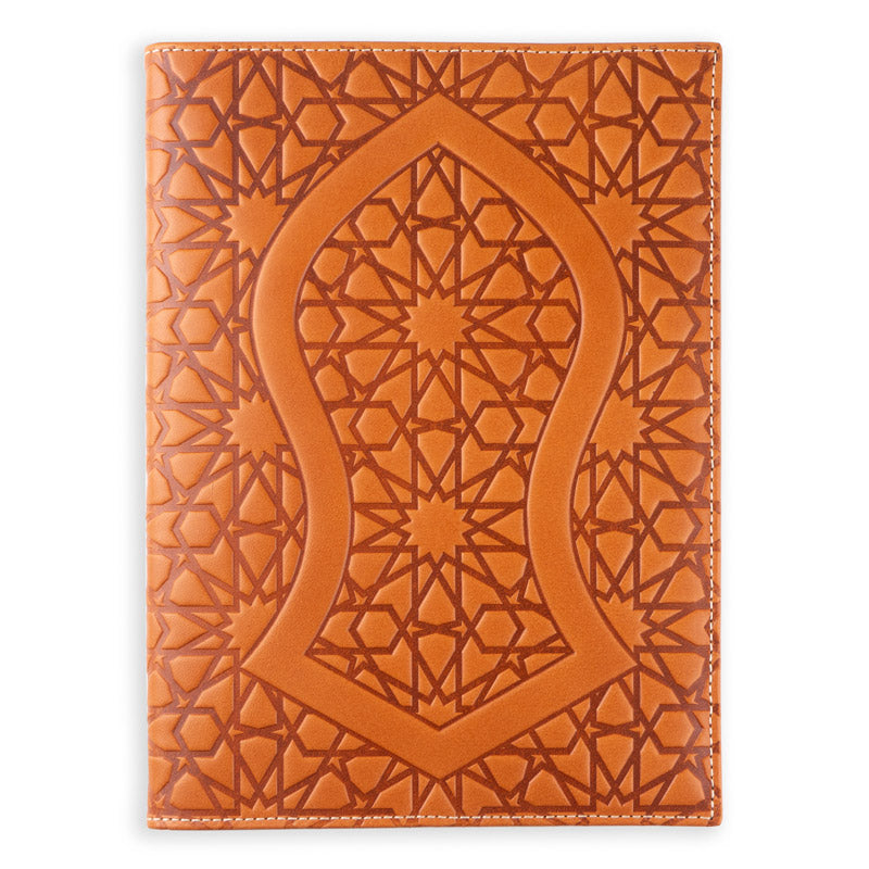 Brown leather notebook cover with nalayn and islamic art pattern embossed