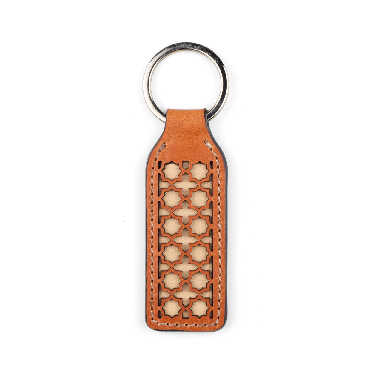 Brown Laser Cut Leather Keychain Inspired by Islamic Art - Munira