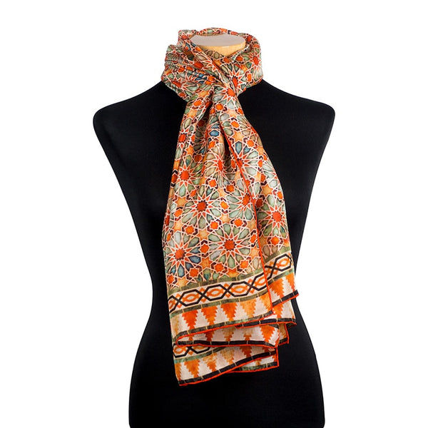 Orange and green silk scarf for women's