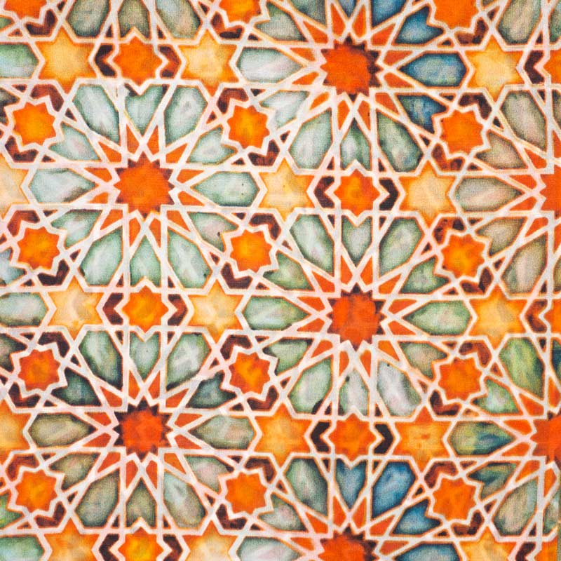 Islamic art inspired orange and green silk scarf