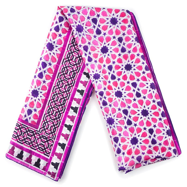 Silk scarf pink with geometric pattern