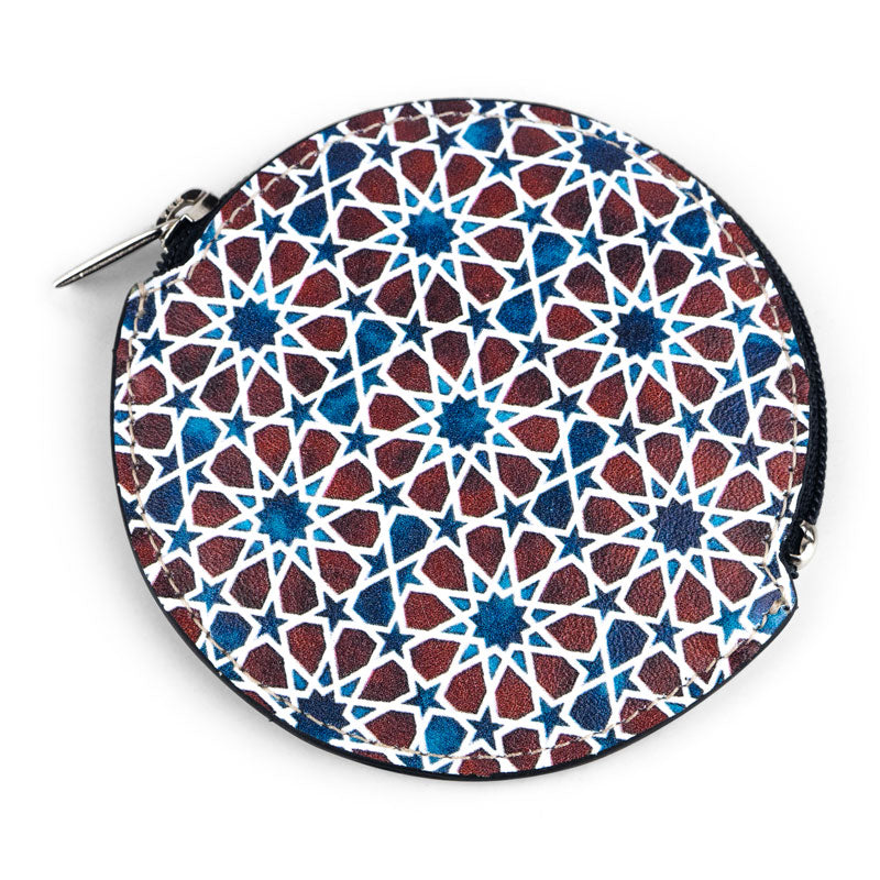 Leather Coin Purse Tombourine Stars Brown