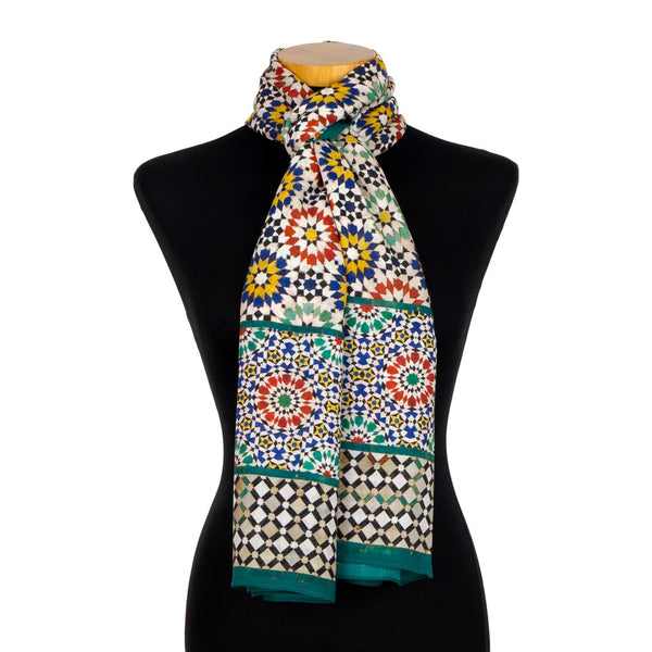 Colorful neck scarf for women's inspired by moorish mosaic tiles