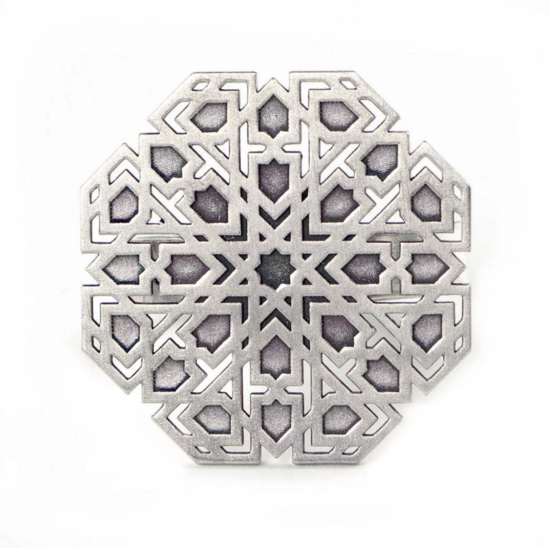Islamic art pattern latticework on silver ring