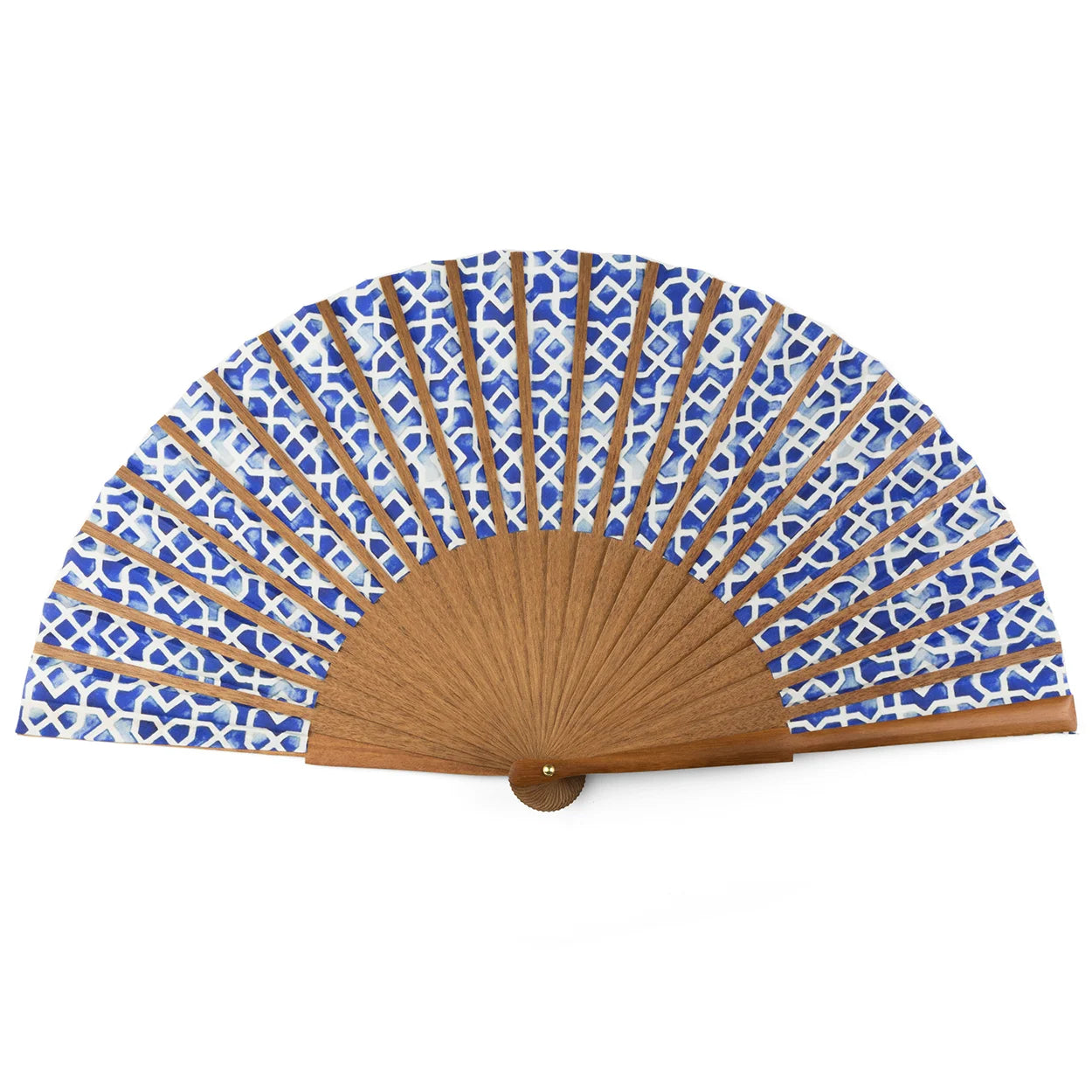 Back side of blue and white silk hand fan