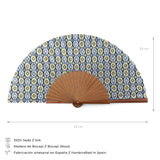 Specifications of blue and green islamic art inspired silk hand fan