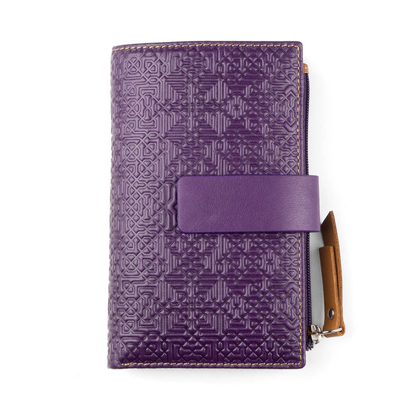 Purple leather wallet for women inspired by Islamic Art