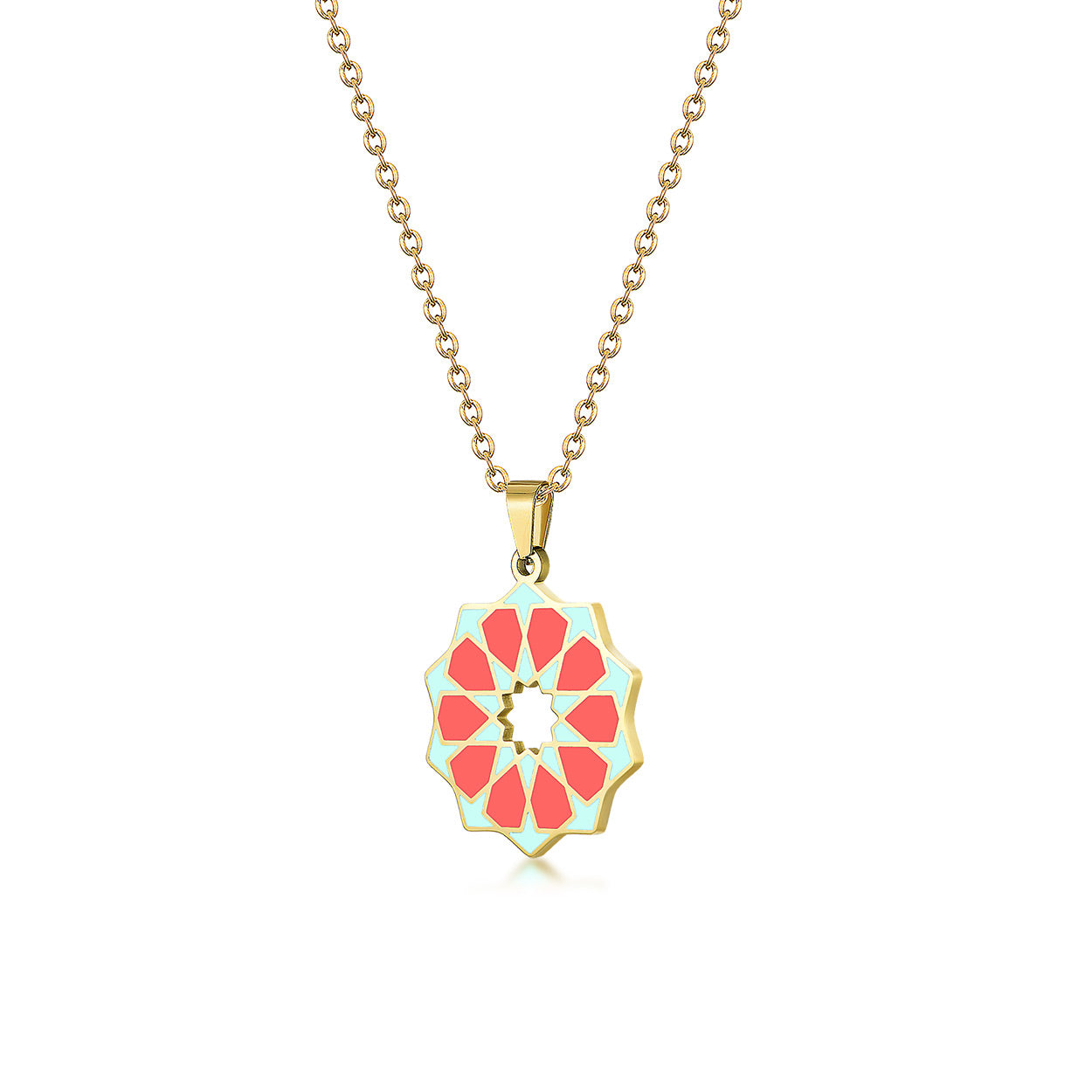 Enamel necklace with islamic art inspired shape