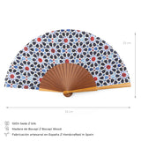 Composition and size of Multicolored Silk and Wood Fan Inspired by Islamic Art