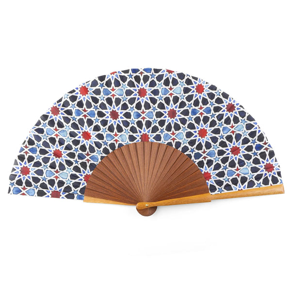 Multicolored Silk and Wood Fan Inspired by Islamic Art