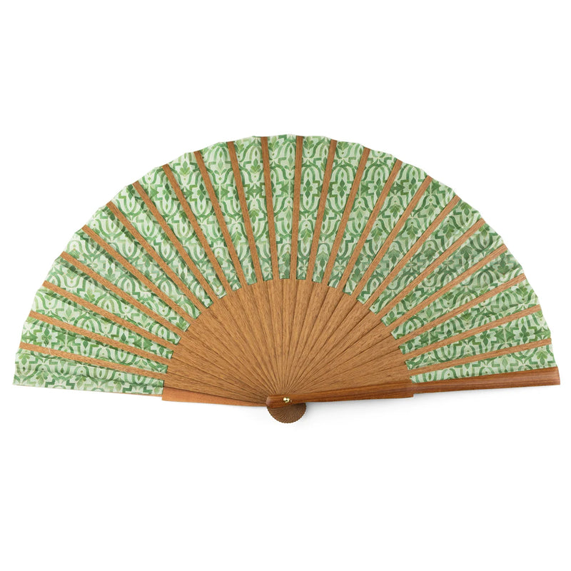 Back side of silk and wood green hand fan
