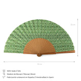 Islamic art inspired silk and wood hand fan with size and specifications