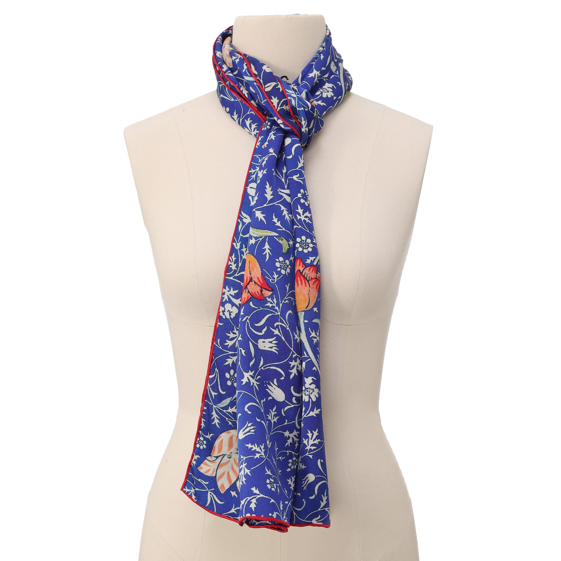 Blue silk scarf with art nouveau floral print