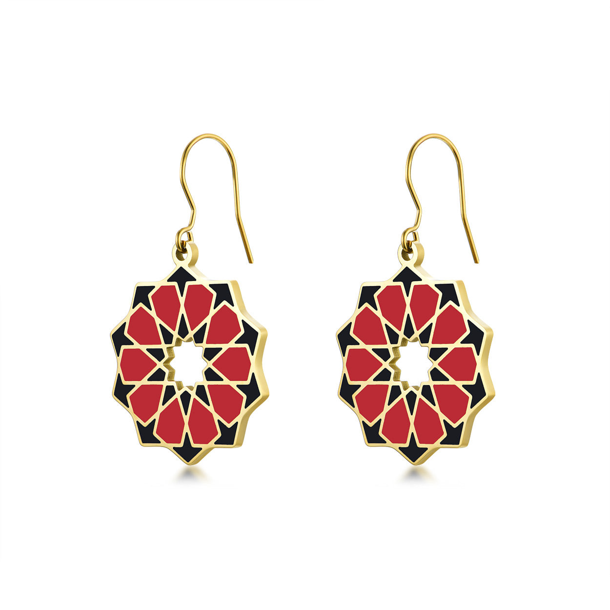 Star Gold Big Hook Earrings inspired by the Alhambra and Arabic outlets architecture, Minimalist Ethnic Style Jewelry