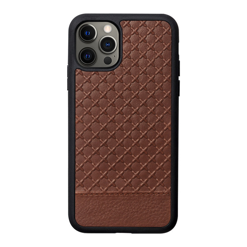 iPhone 15 Pro Max leather case with geometric embossed pattern