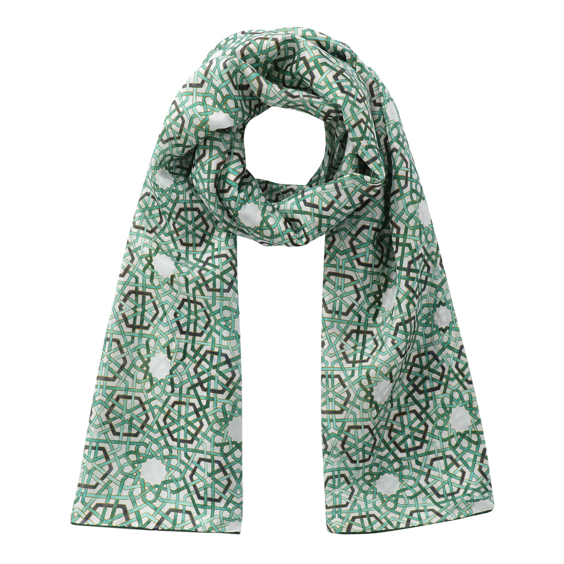 Green Islamic Art Tessellations silk scarf