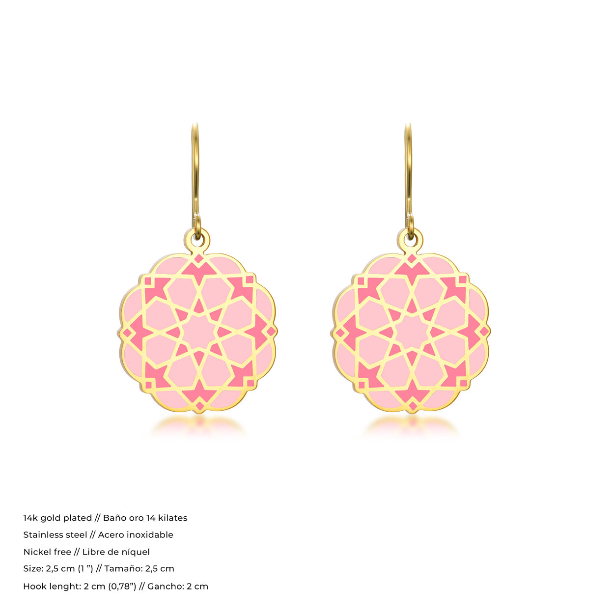 Islamic-Inspired Earrings in Soft Pink Enamel
