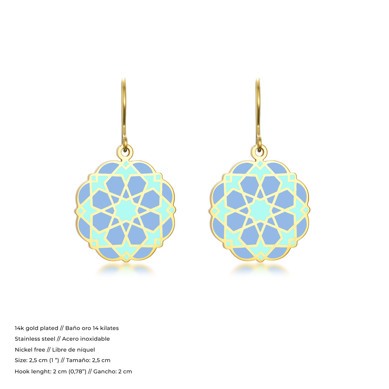 Islamic art inspired gold plated enamel earrings