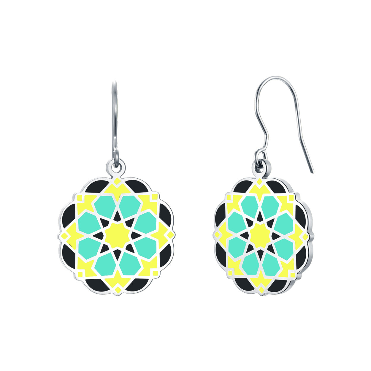 Islamic art inspired stainless steel enamel earrings