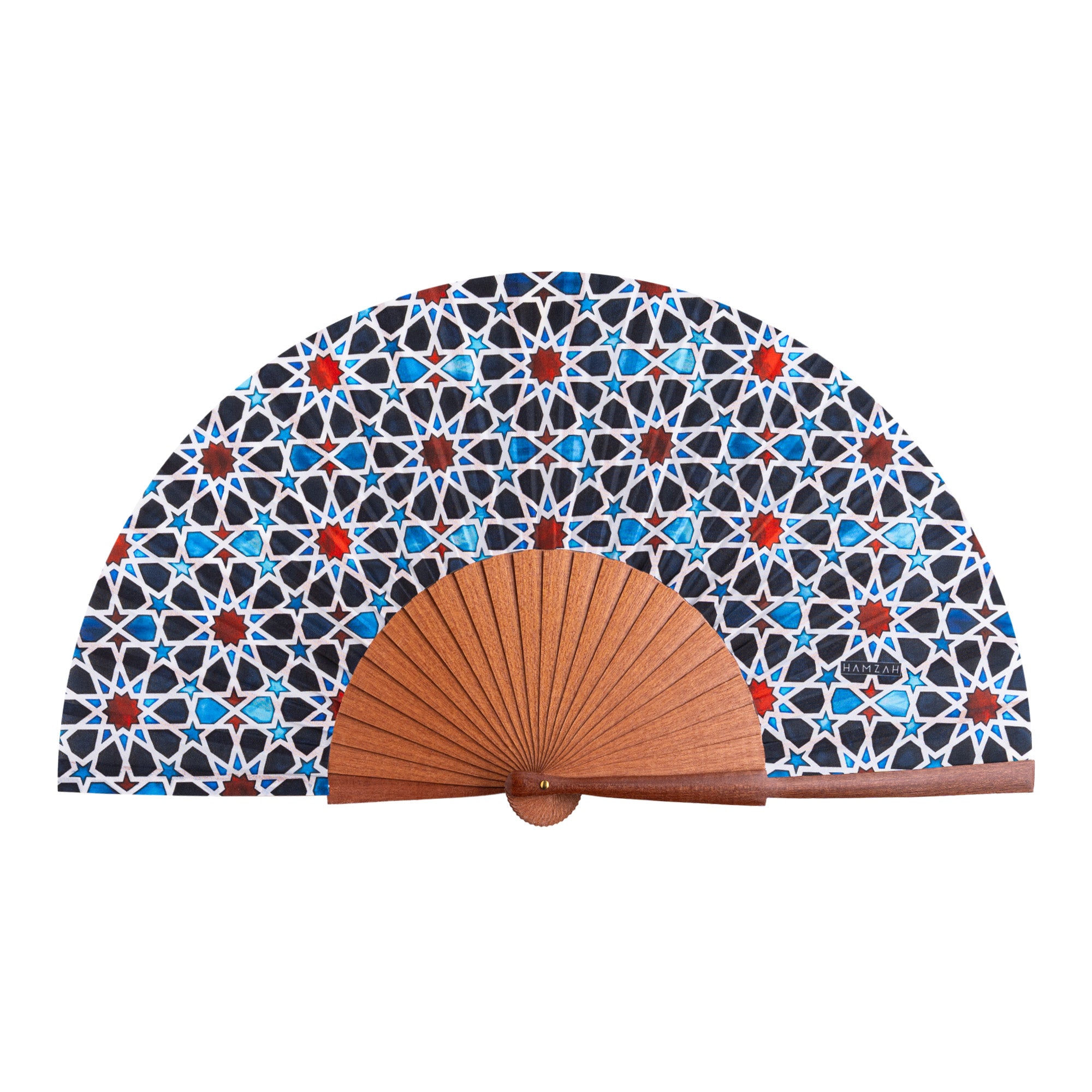 Multicolored Silk and Wood Fan Inspired by Islamic Art