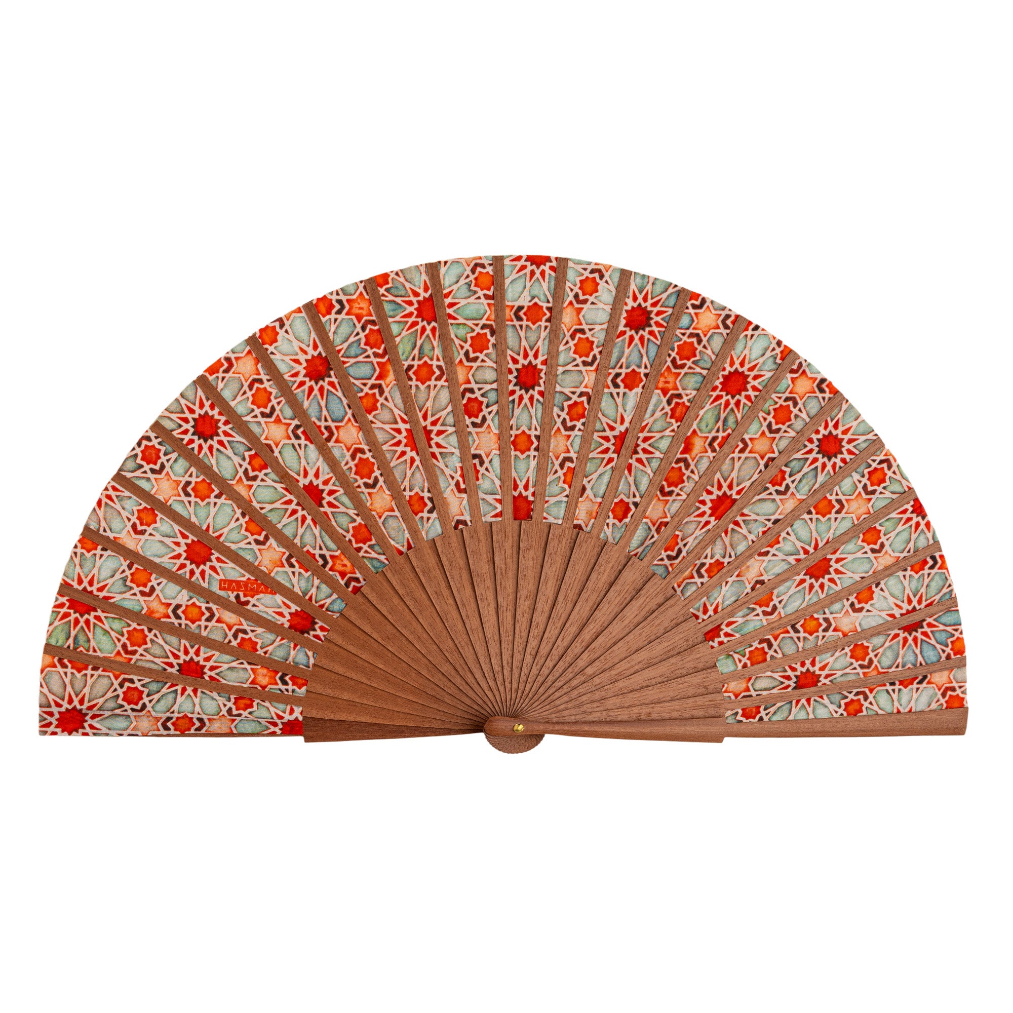 Islamic art inspired hand fan Zellige Orange