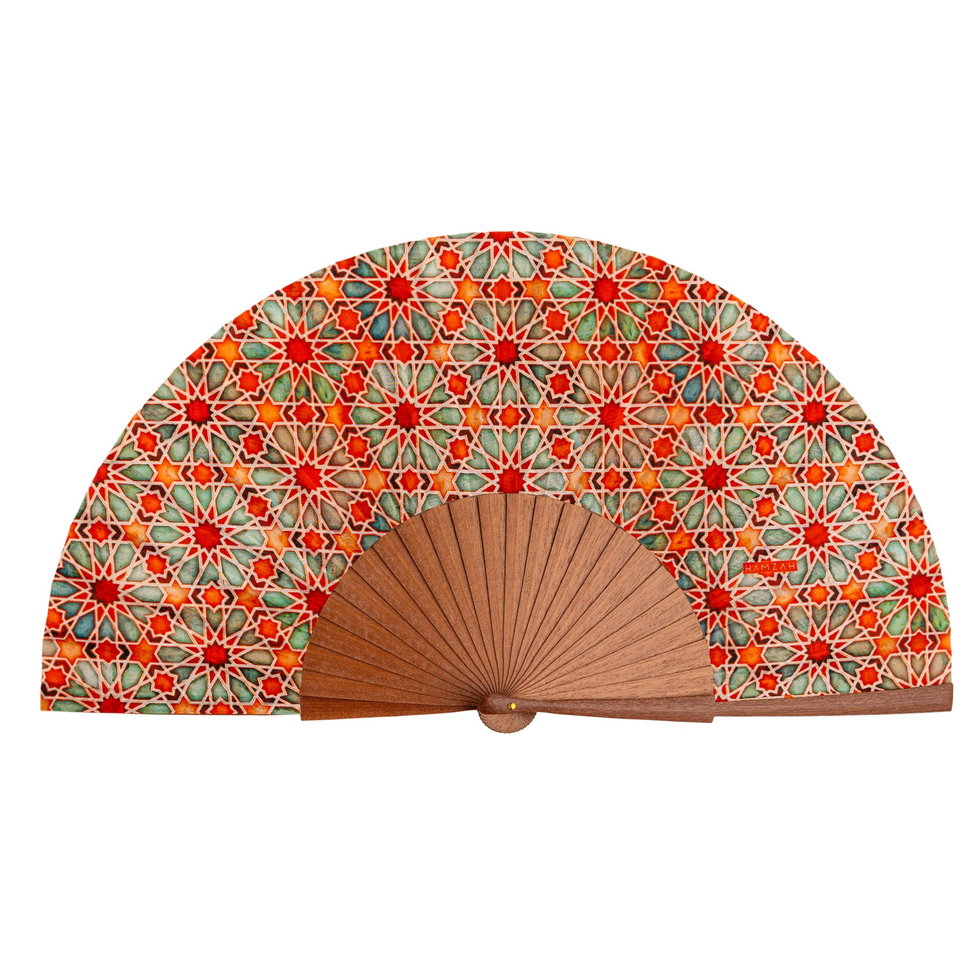 Islamic art inspired hand fan Zellige Orange