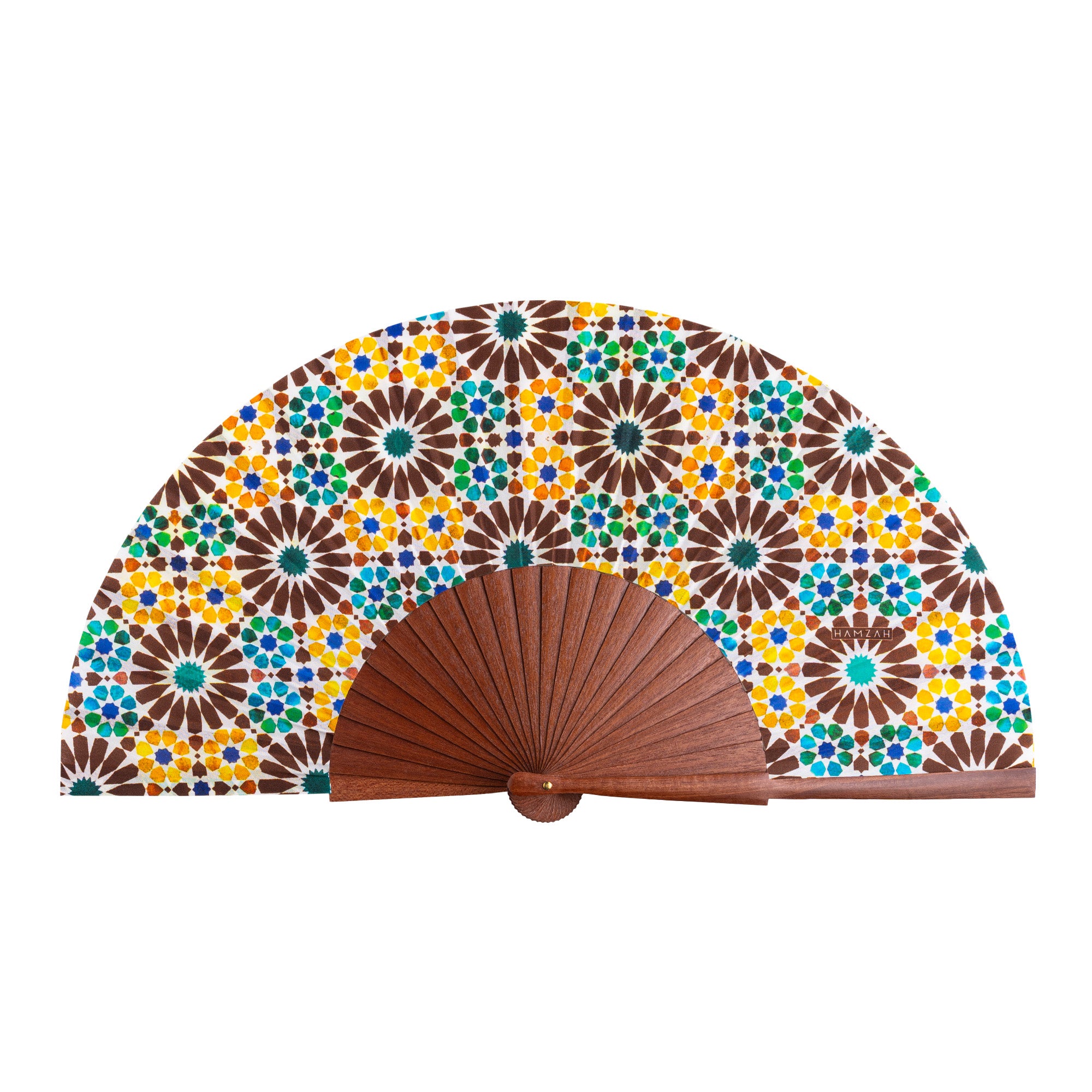 Brown & Yellow Silk Hand Fan Garnata