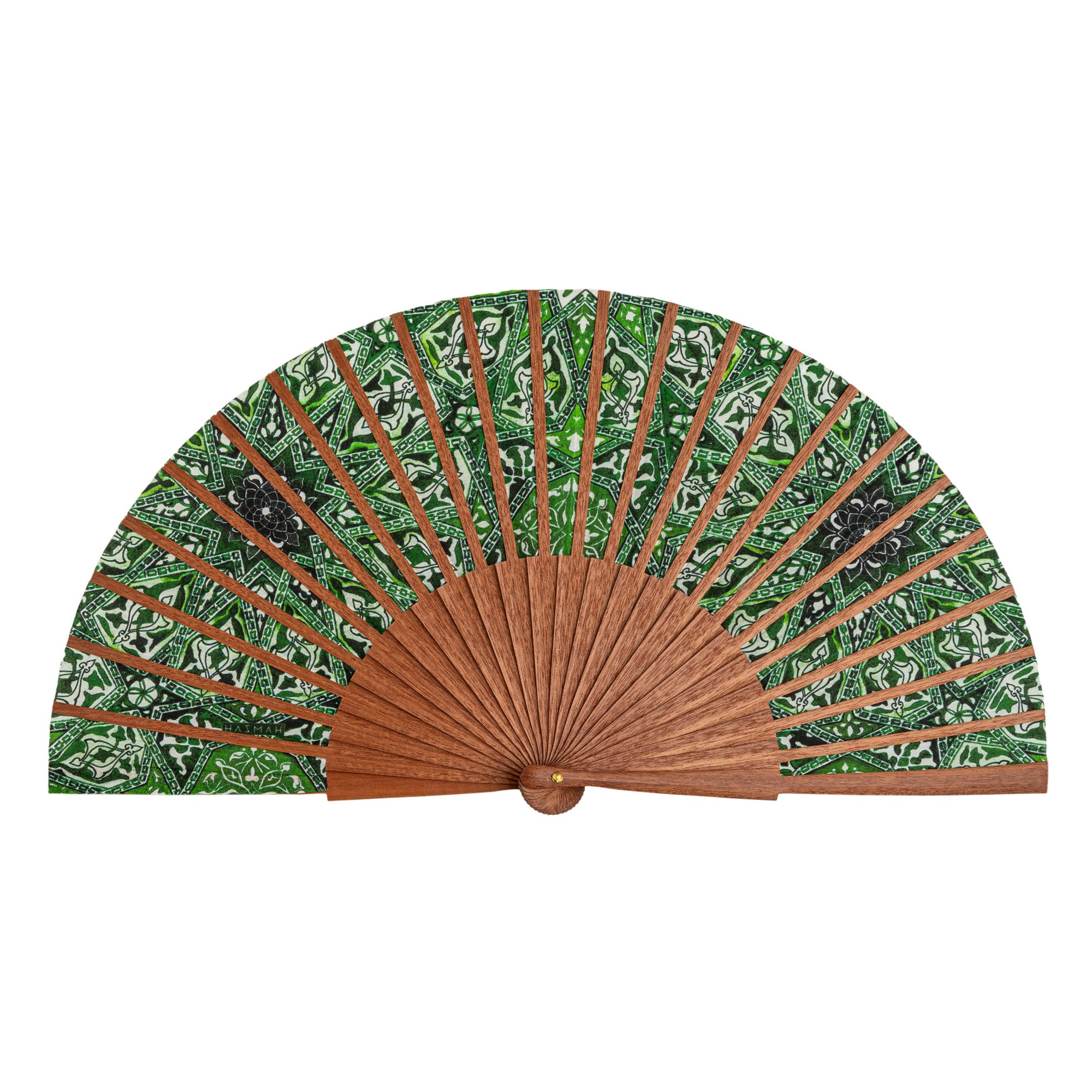 Green silk hand fan with wood Turkish
