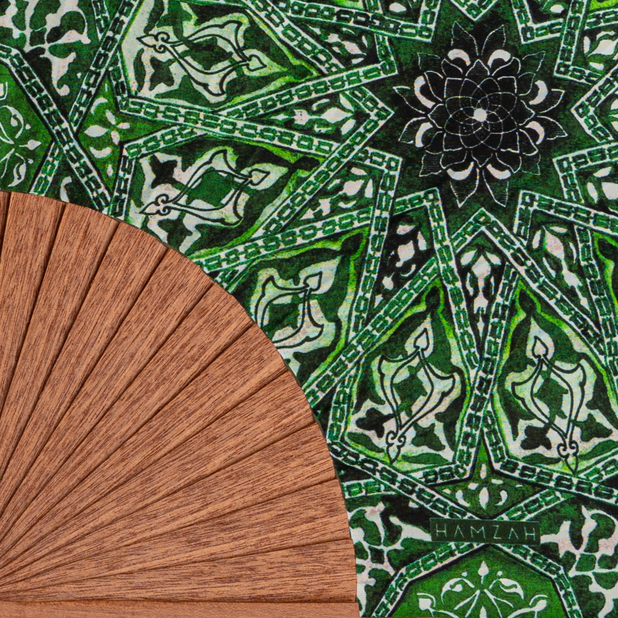 Green silk hand fan with wood Turkish