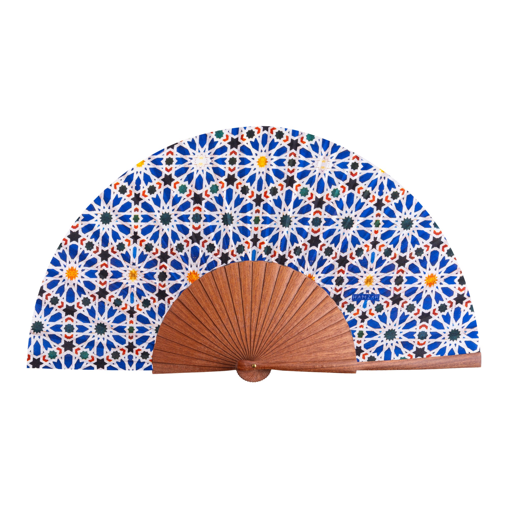 Blue and White silk fan Zellige, Islamic Art Inspo - Munira Gifts