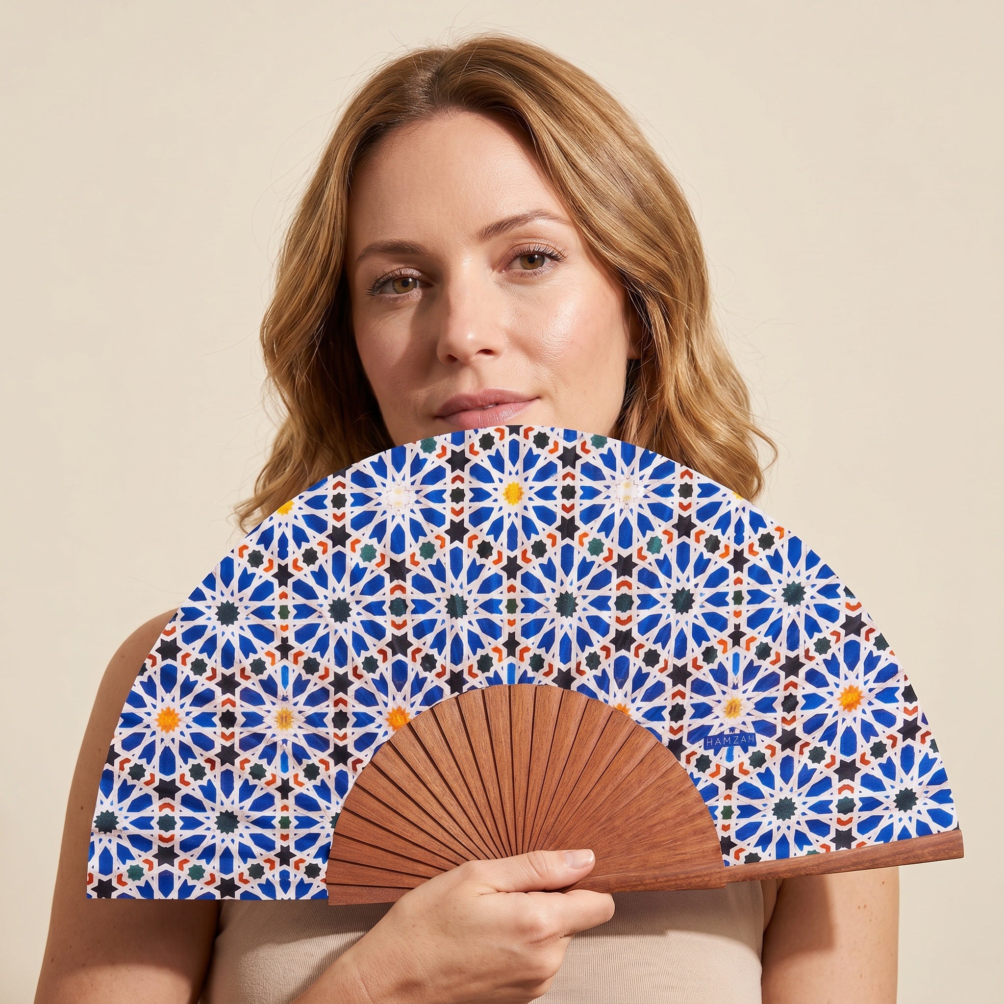 Blue and White silk fan Zellige