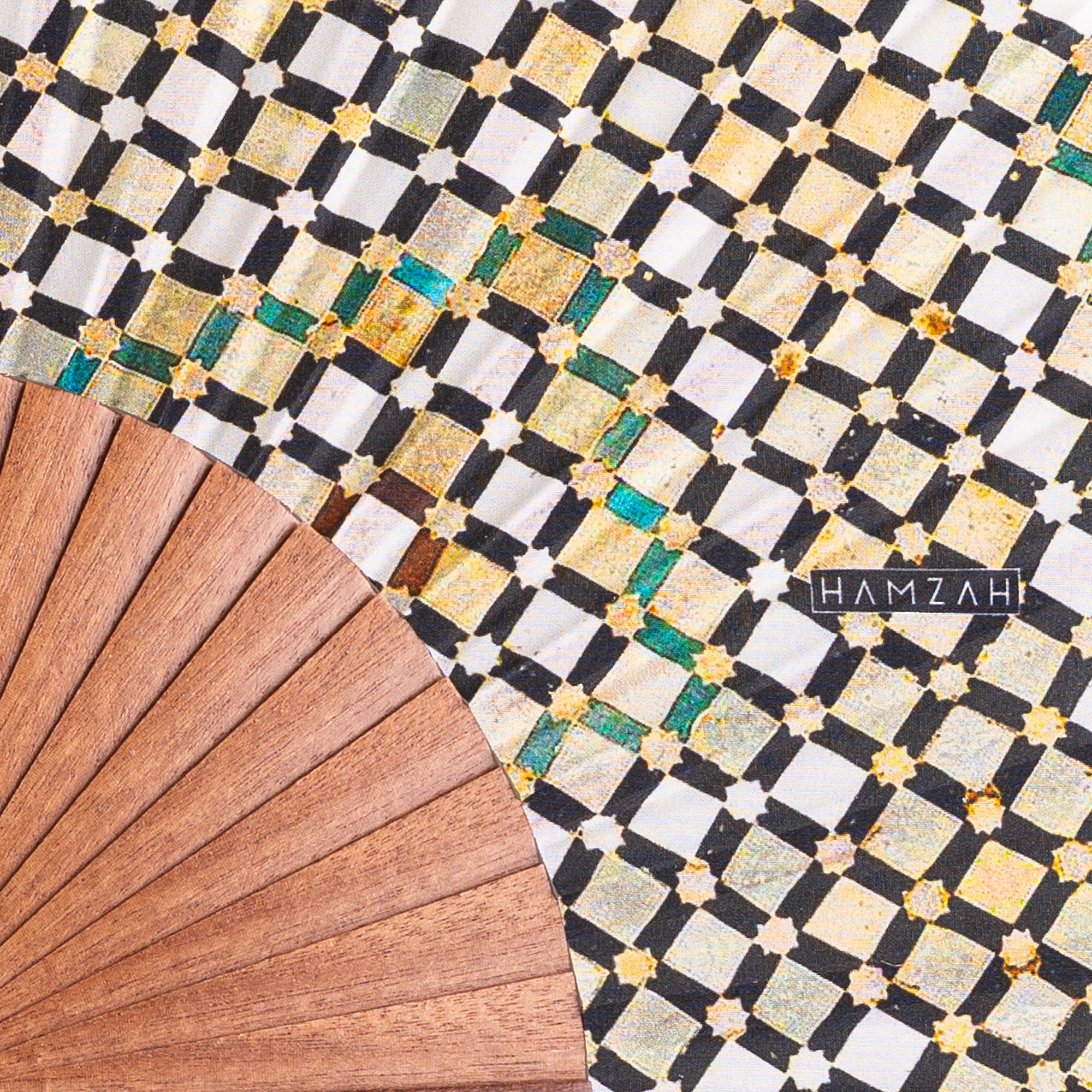 Silk folding hand fan islamic art inspired Hub