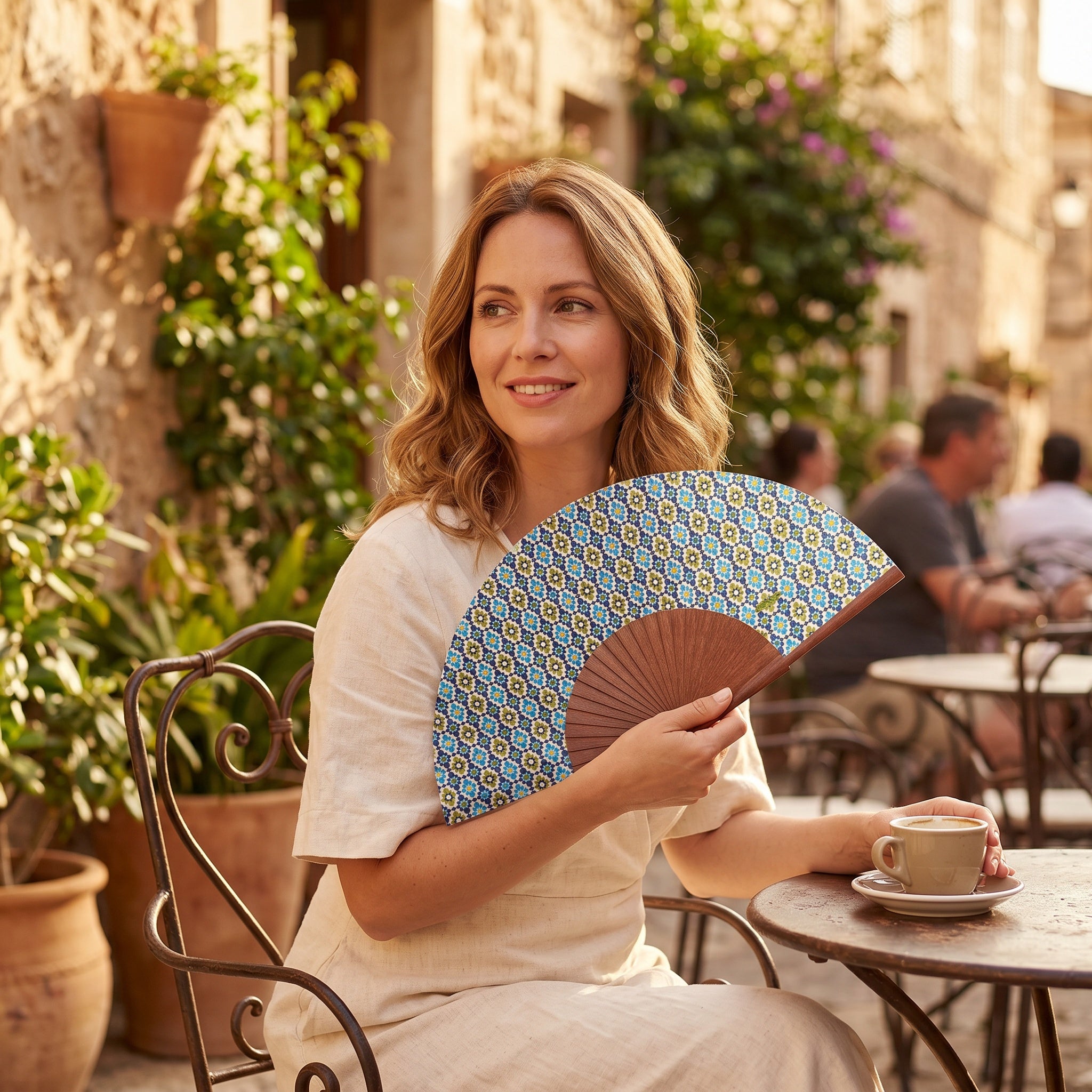 Blue & Green Silk hand fan Ayad