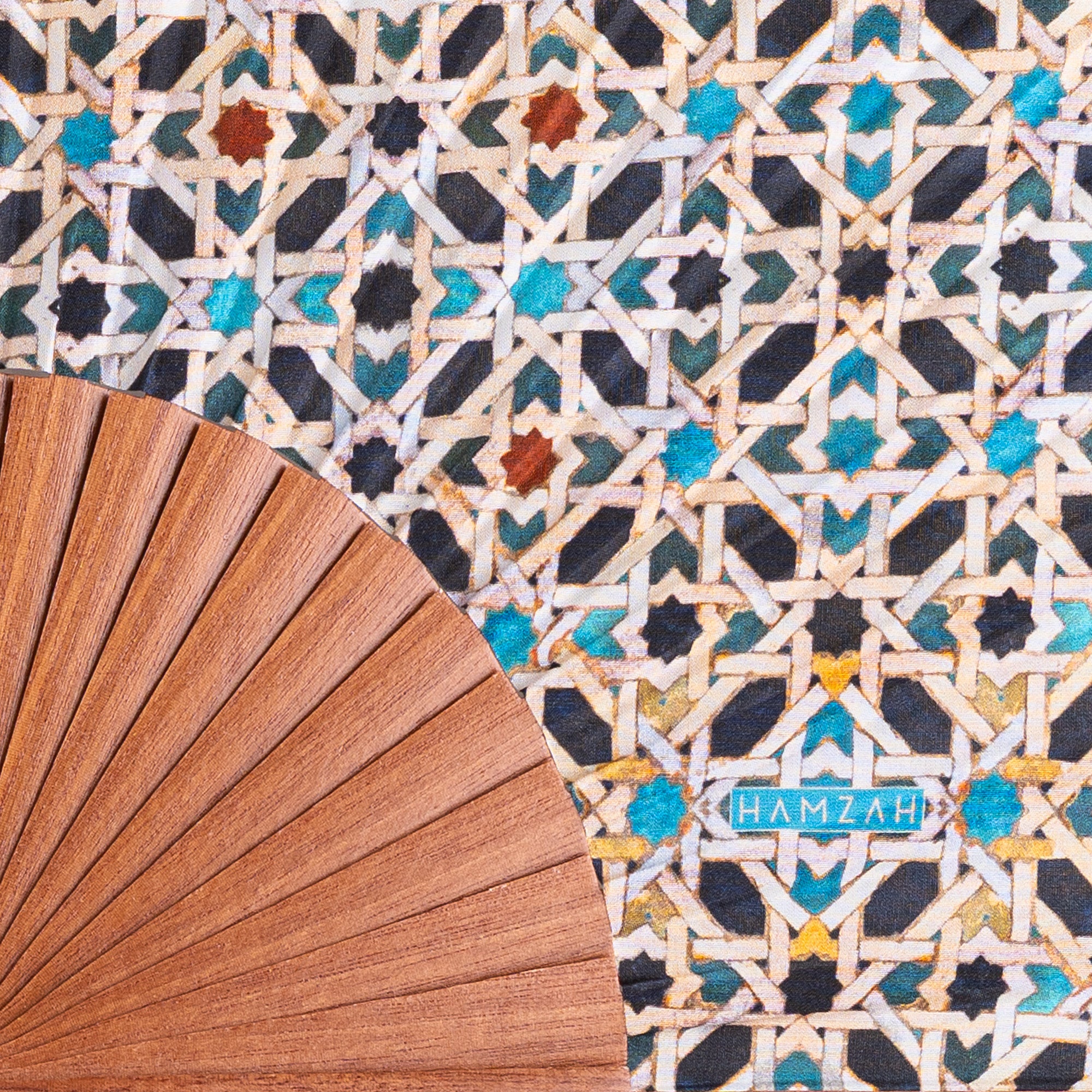 Islamic Geometry Silk & Wood Hand Fan