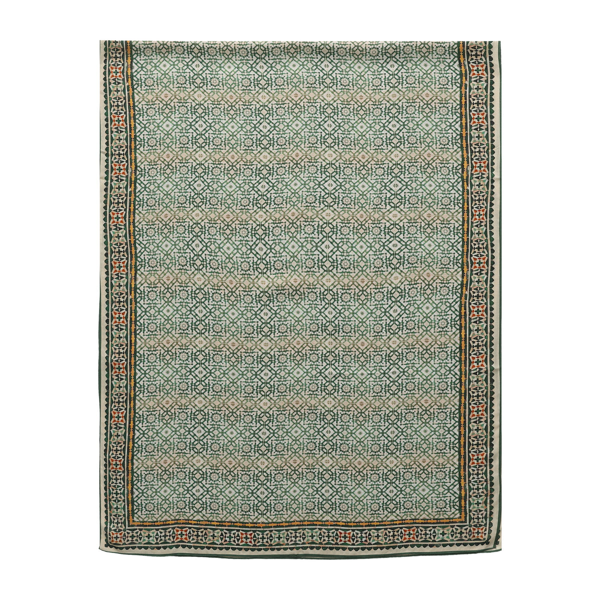 Green Modal Scarf Alhambra Lattice Azahar shown flat with the full print and its border