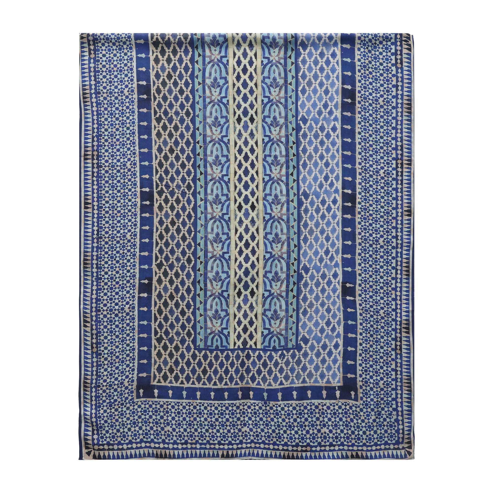 Blue Modal Scarf Andalusian Tiles Almunia shown flat with the full print and its border