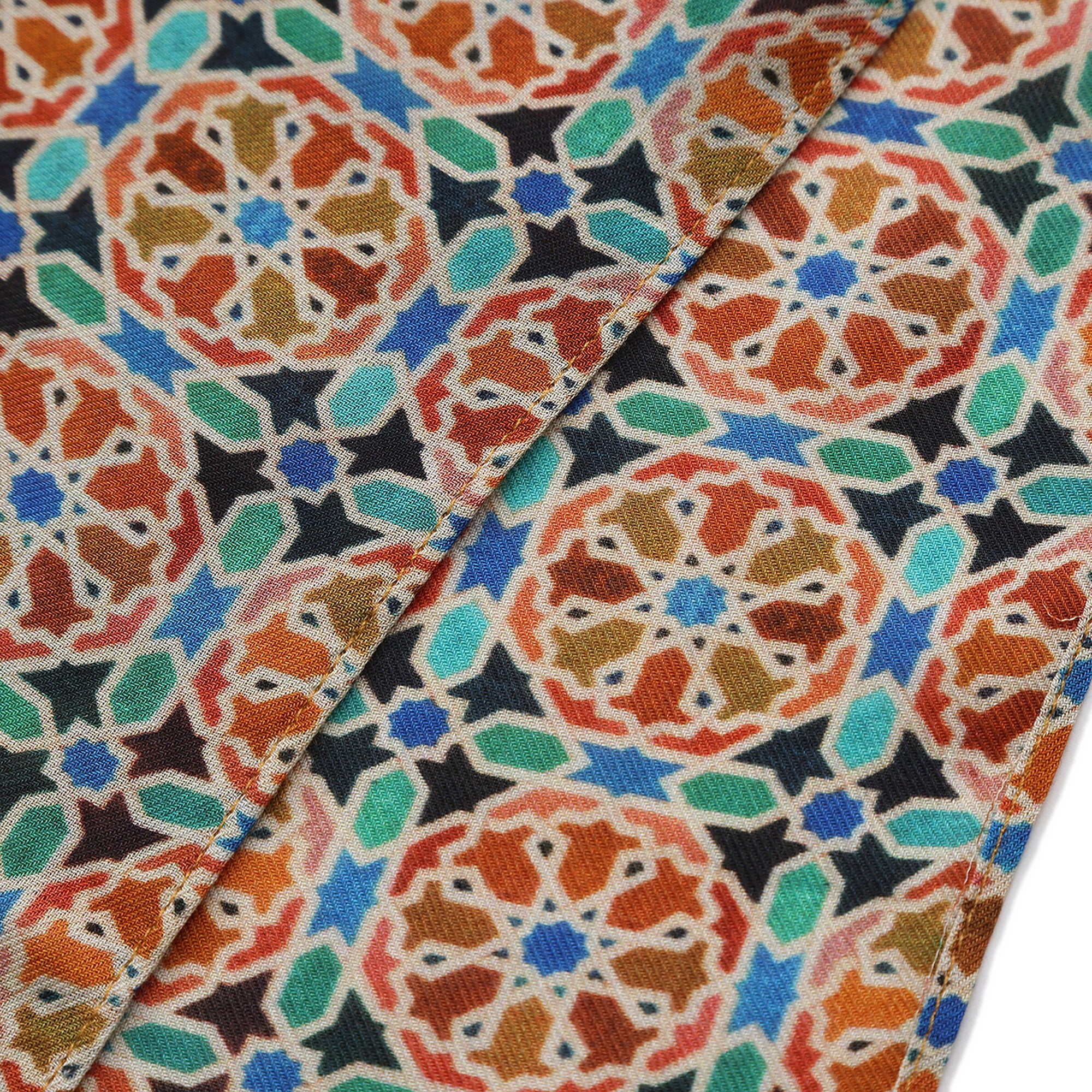 Edge and border detail of the Orange Modal Scarf Mosaic Wheels Wallada