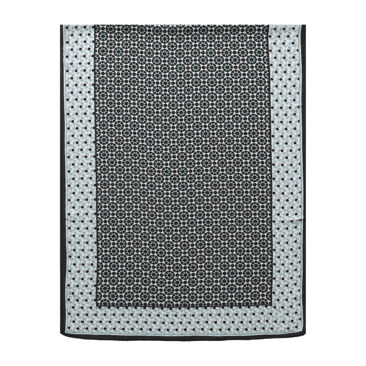 Black and Grey Modal Scarf Star Lattice Zoraida shown flat with the full print and its border