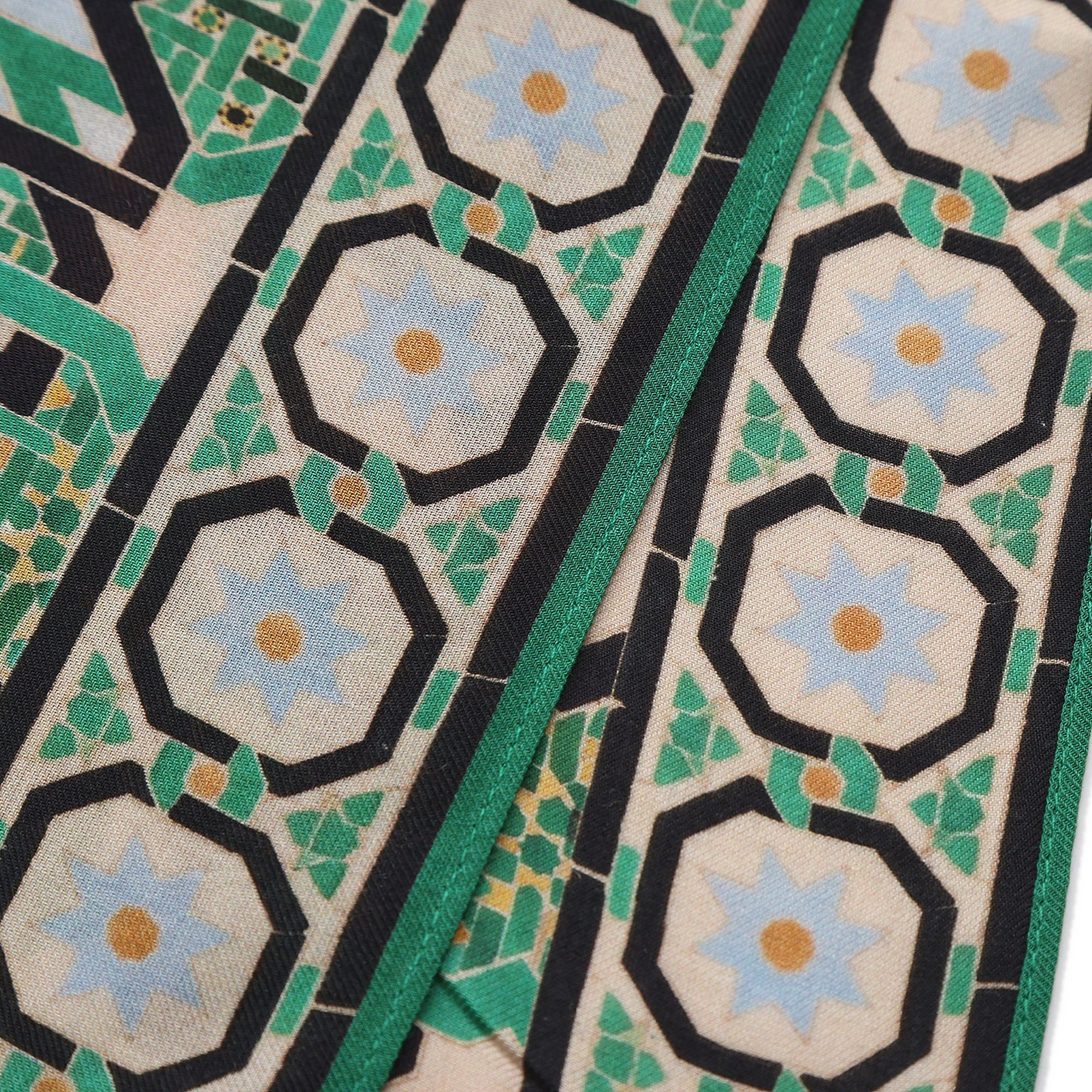 Edge and border detail of the Green Modal Scarf Alhambra Interlace Salma